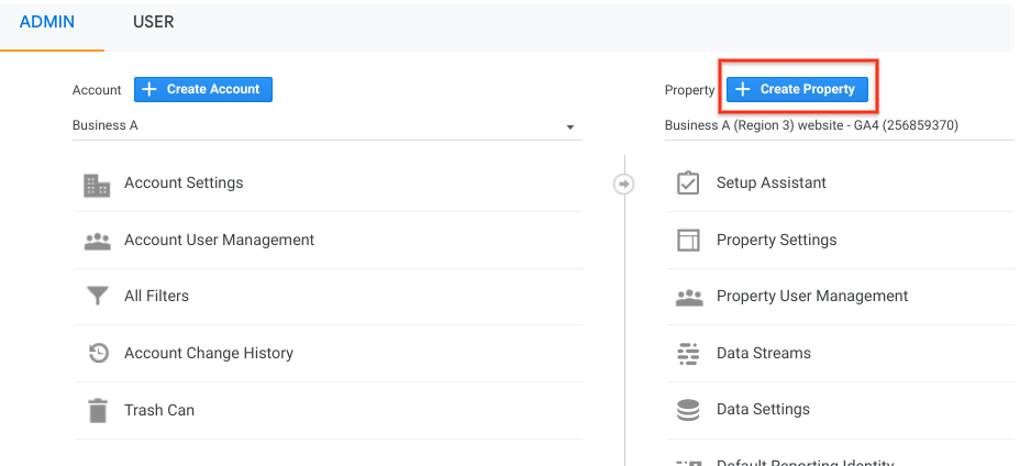 Google analytics create a property screenshot 